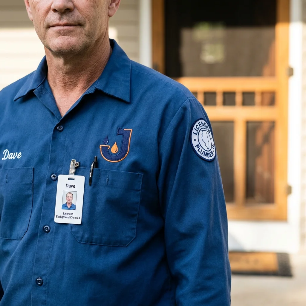 Licensed plumber showing ID badge in Holts Summit, MO