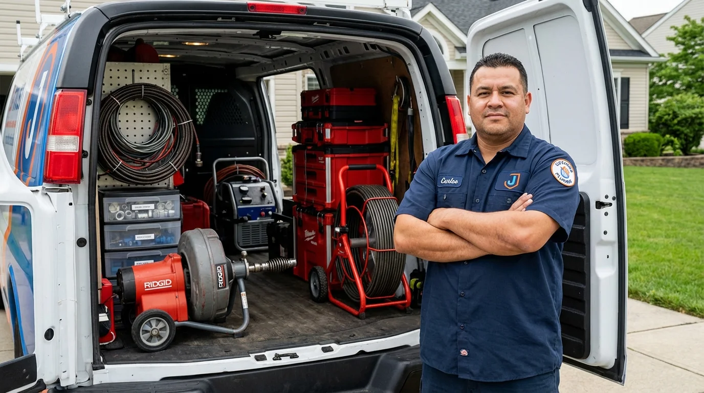 Professional drain cleaning equipment and Johns Plumbing LLC plumber in Holts Summit
