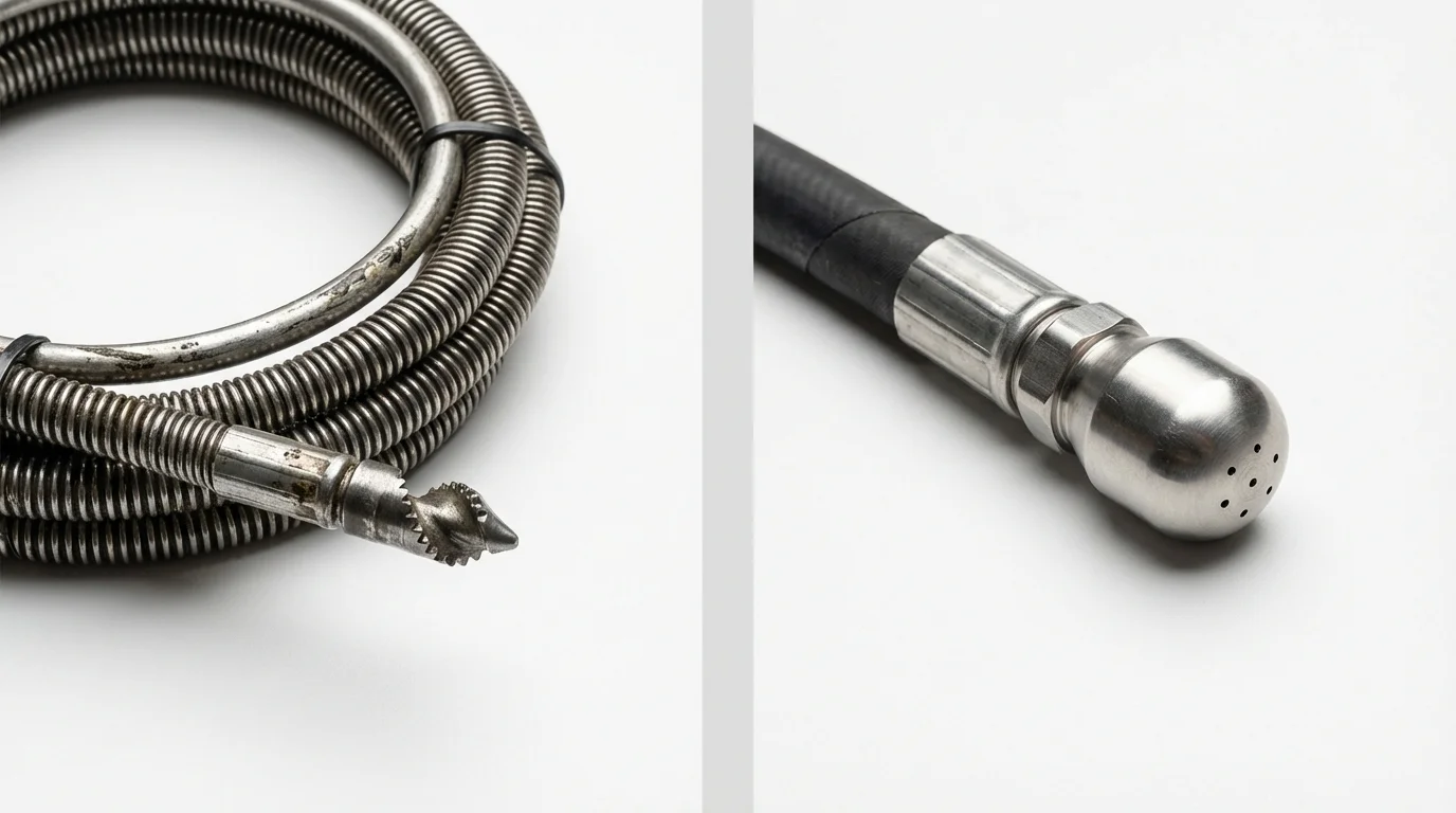Drain snake cable and hydro jetting nozzle used for drain cleaning in Holts Summit, MO