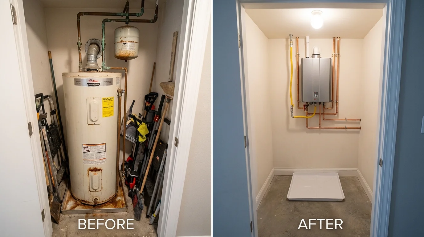 Tank water heater versus wall-mounted tankless unit comparison for Holts Summit, MO homeowners